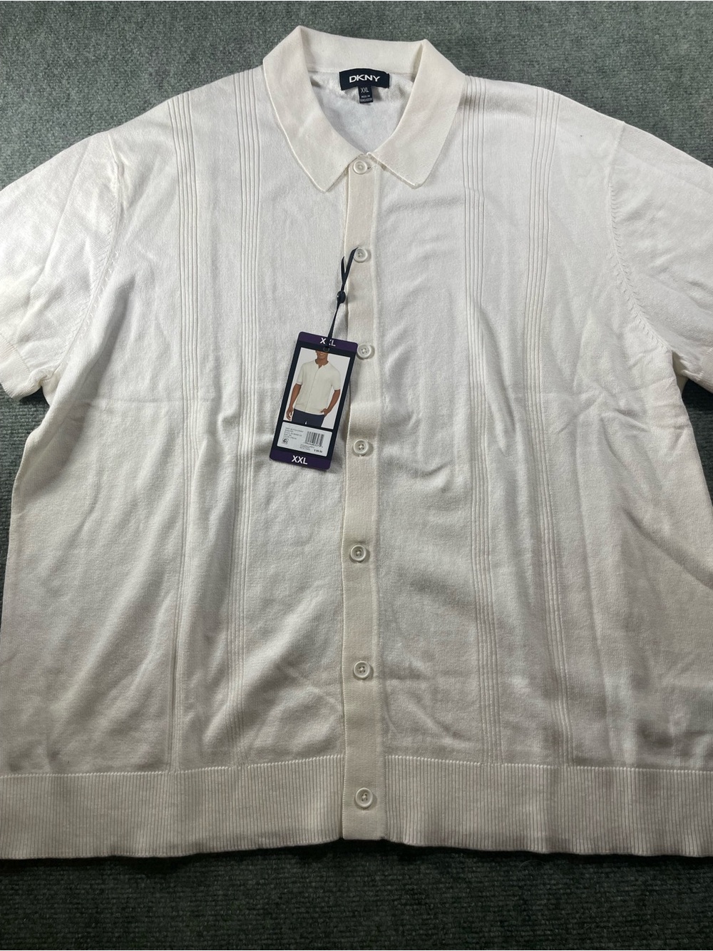 DKNY Cream Short-Sleeve Button Down Knit Shirt